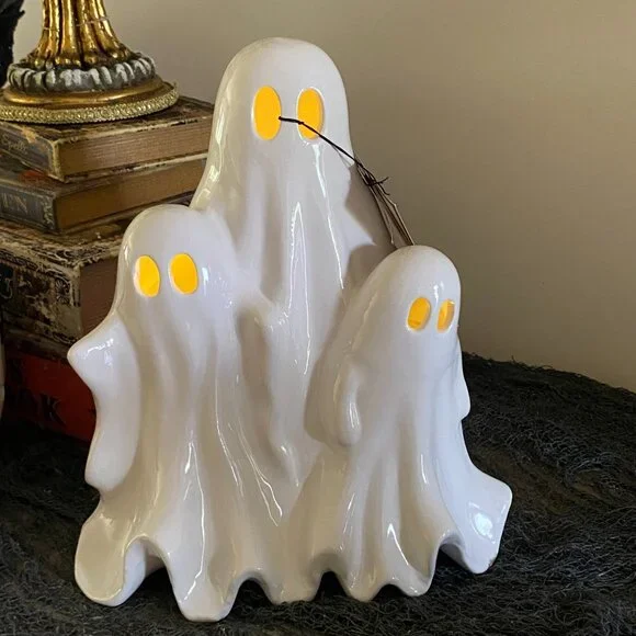 Hallow Home Ceramic Led Light Up Spooky Ghost Trio Halloween Decor 11" New - Picture 1 of 7